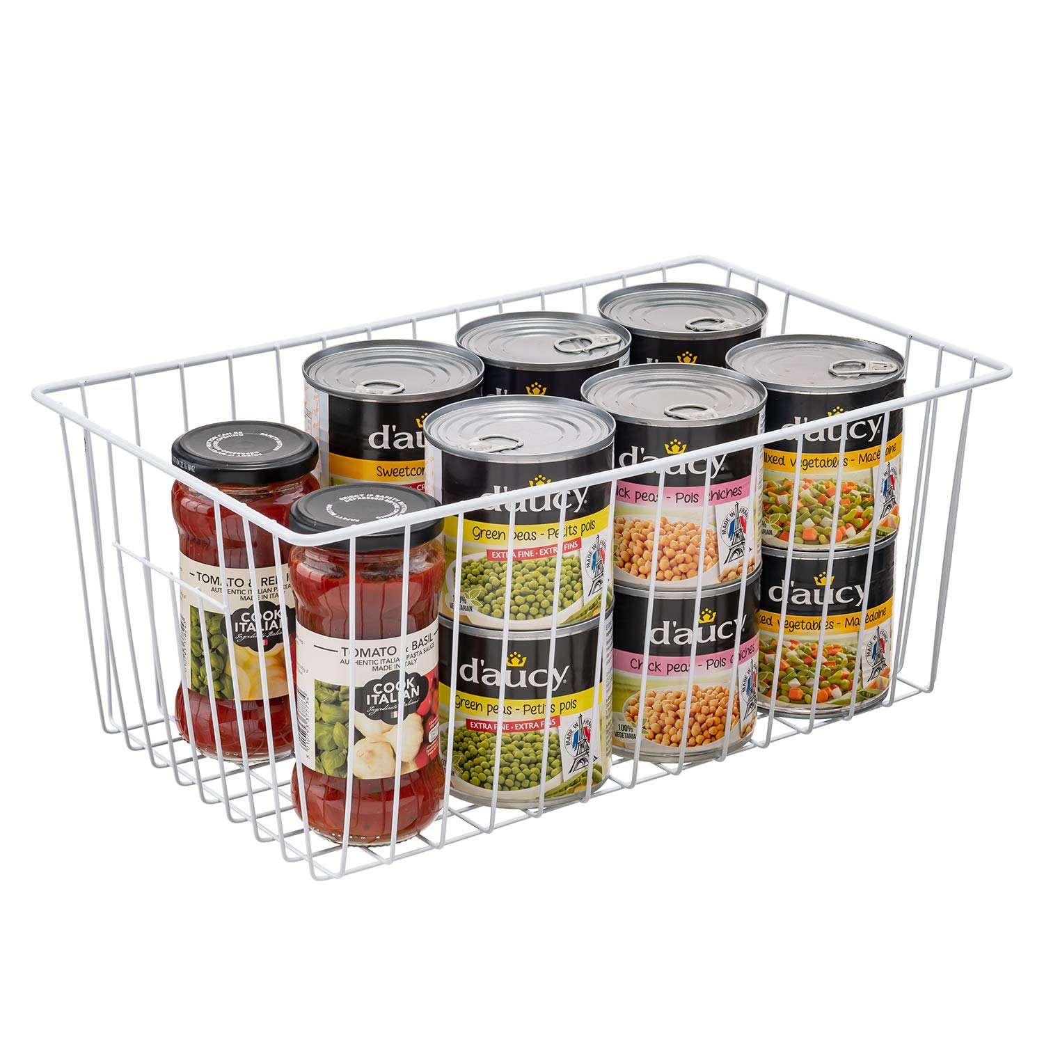 Y.Z.Bros 16Lx12W inch Wider Freezer Storage Organizer Baskets Container, Deep Metal Wire Chest Upright Refrigerator Divider Bins with Built-in Handles for Cabinet, Pantry, Closet, Kitchen(4)