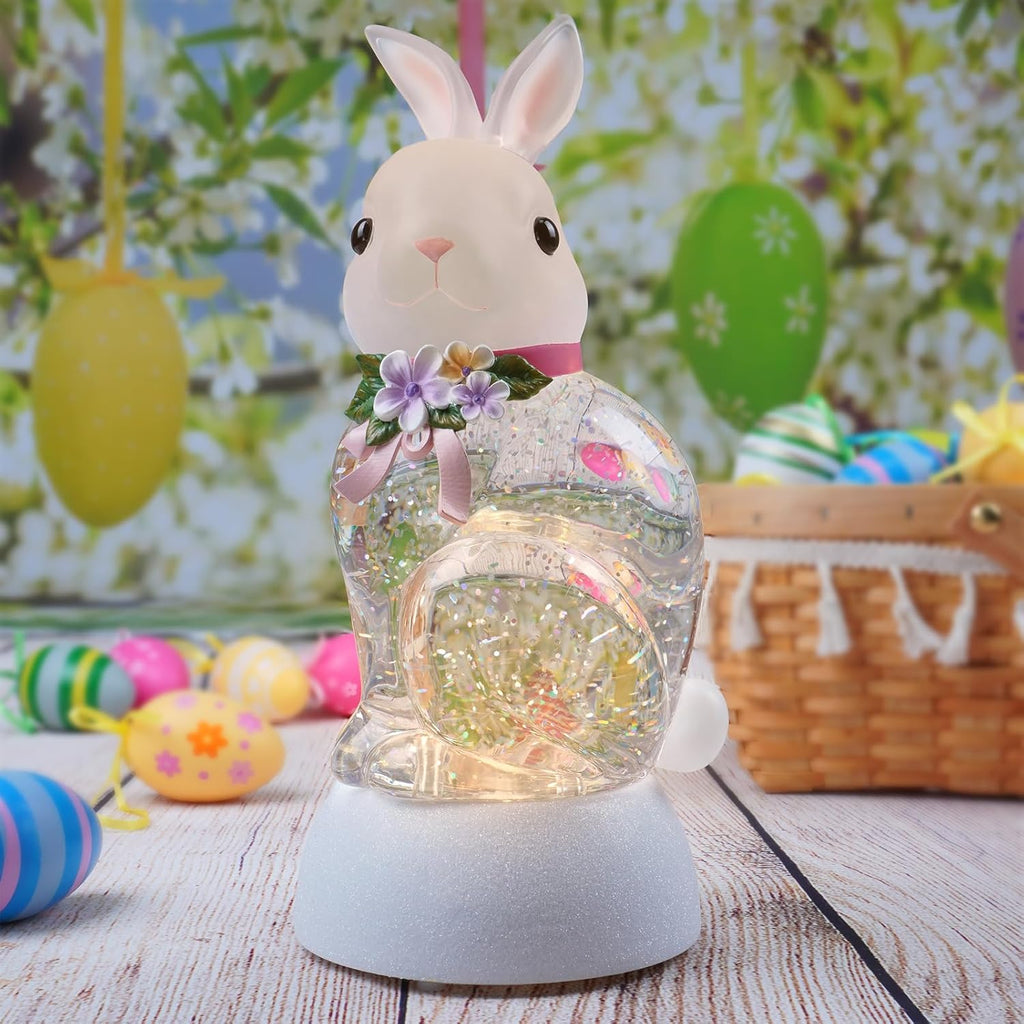 Spring Rabbit Snow Globe Lantern - Glittering Bunny Decor with 6-Hour Timer | USB & Battery Powered