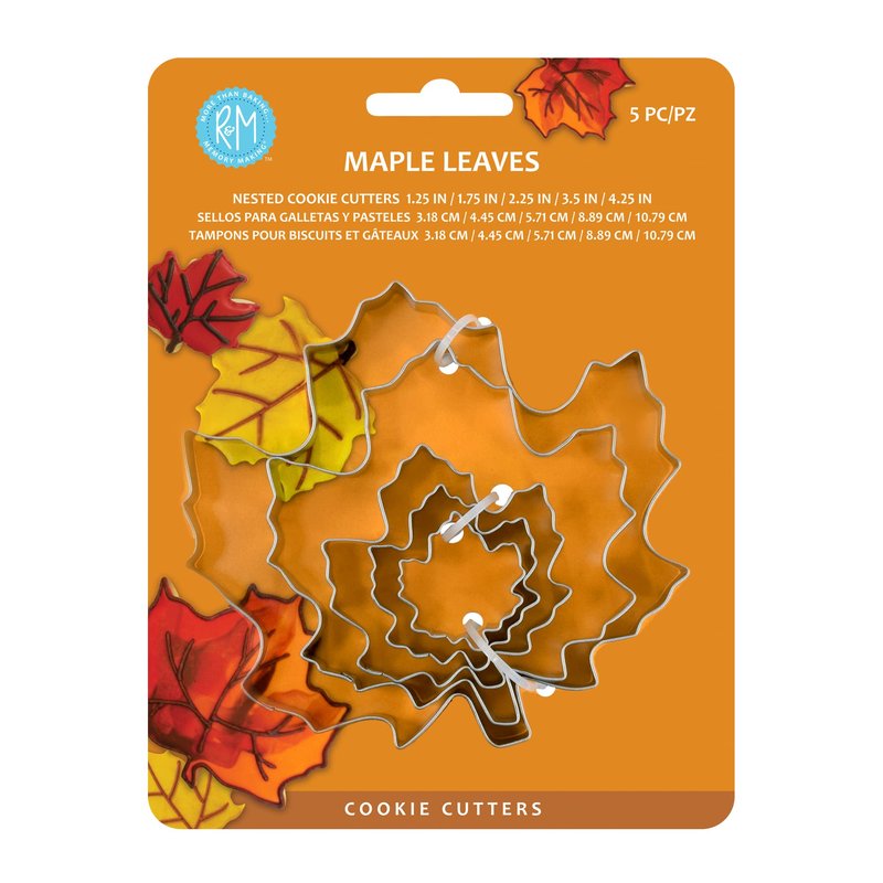 R&M Thanksgiving and Fall Leaves Gift Set. Includes 5-Piece Assorted Size Maple Leaf Cookie Cutters