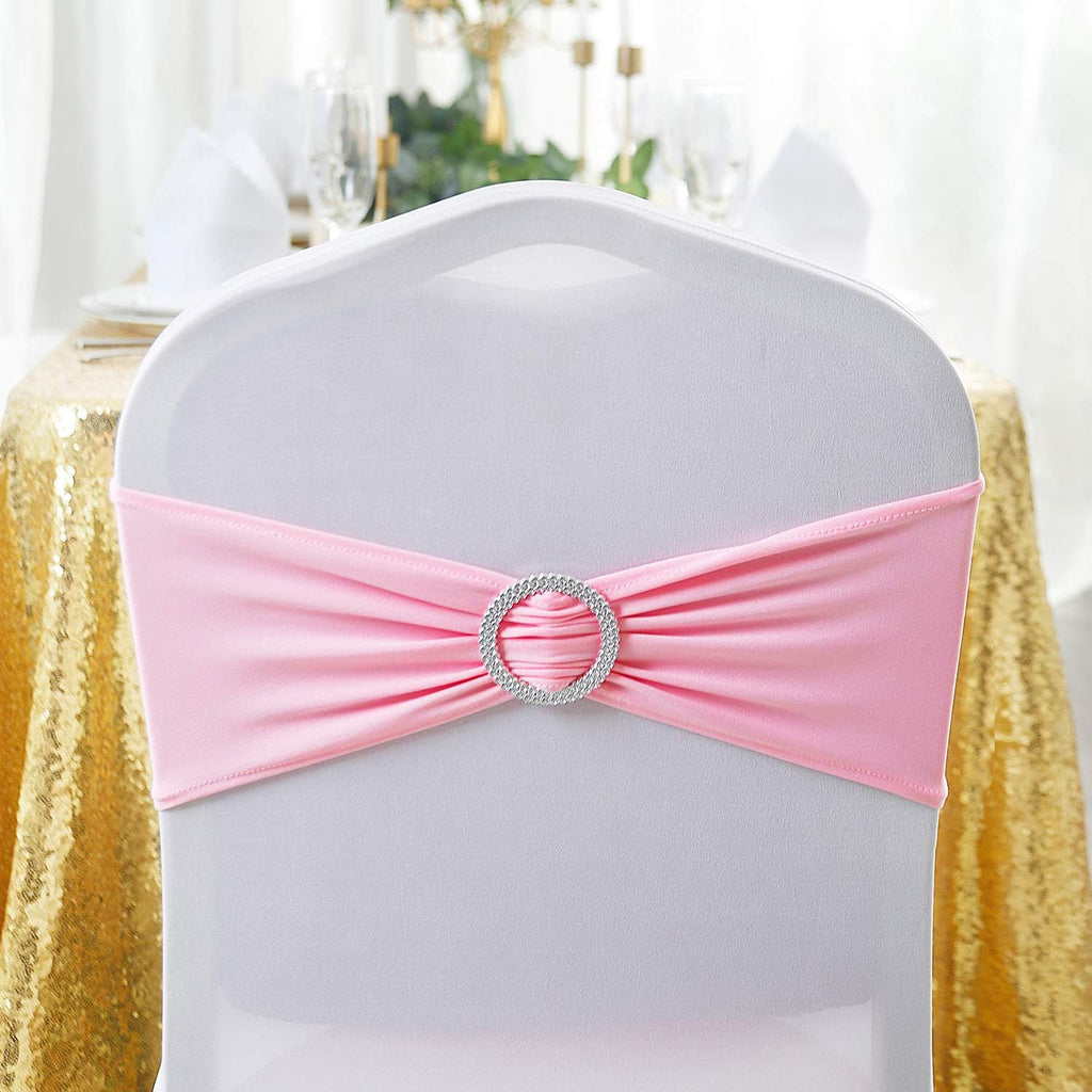 Peomeise Pink Spandex Chair Sashes - 25pcs with Buckle Slider for Elegant Wedding & Party Decor