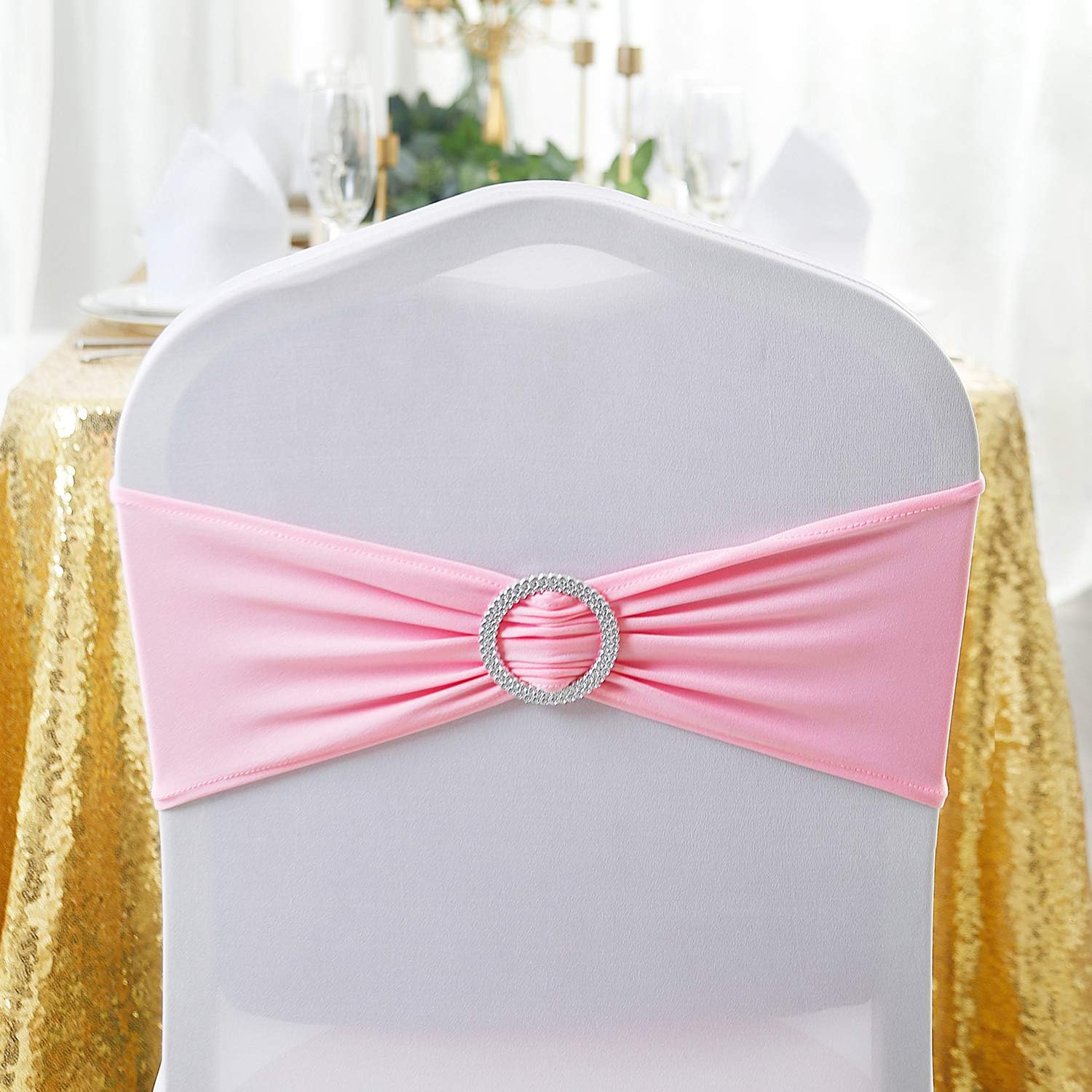 Peomeise Pink Spandex Chair Sashes - 25pcs with Buckle Slider for Elegant Wedding & Party Decor