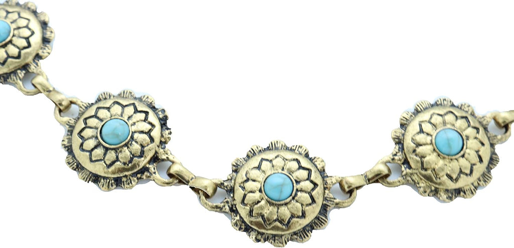 TrendyFashionJewelry Boot Chain Bracelet | Western Bohemian Anklet with Blue Flower Charm in Antique Gold