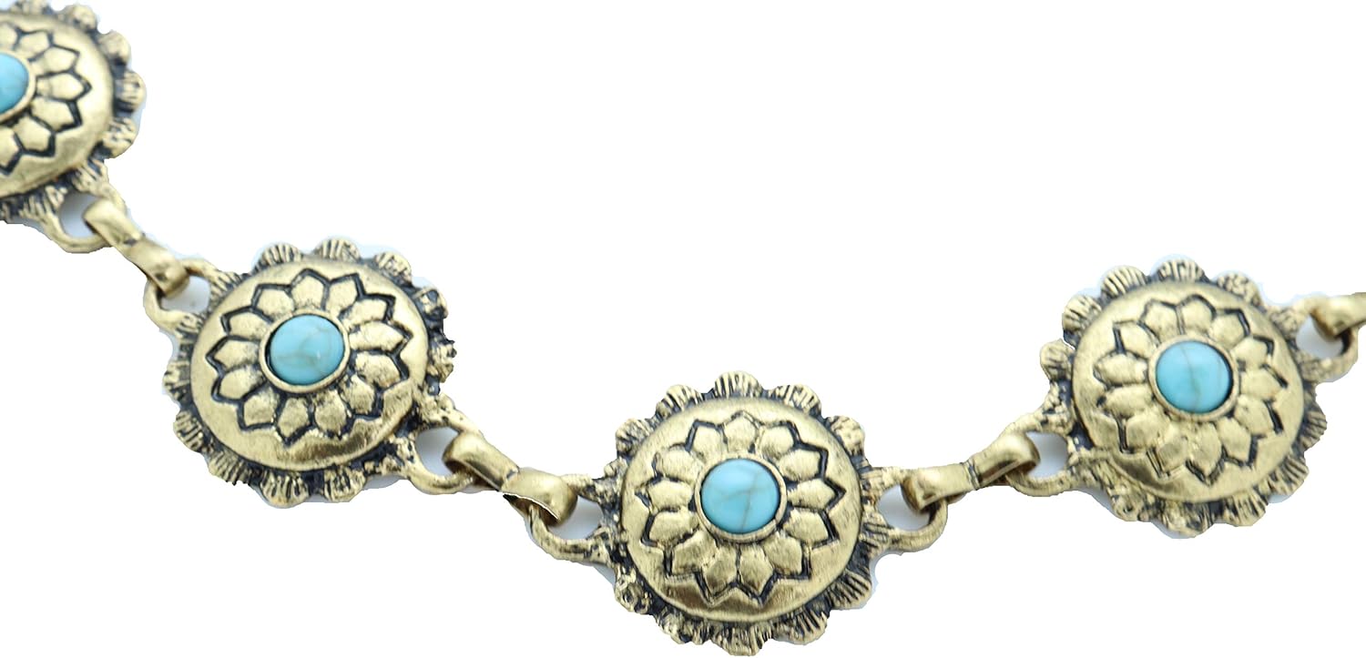 TrendyFashionJewelry Boot Chain Bracelet | Western Bohemian Anklet with Blue Flower Charm in Antique Gold