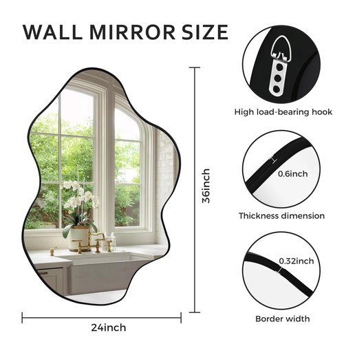 Tanmicoshomy Black Bathroom Mirror 24x36 Inch, Asymmetrical Framed Wall Mirrors for Bathroom, Bedroom or Living Room, Vertical or Horizontal Hanging