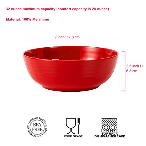ZAINCA Melamine Cereal Bowls, Salad Bowls Soup Bowls, Shatter Resistant, 7 inch, set of 6 Multicolor
