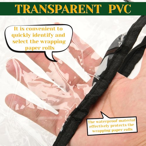 Homakover Clear PVC Gift Wrap Organizer - 30" Zippered Storage for 18-25 Rolls (Black)