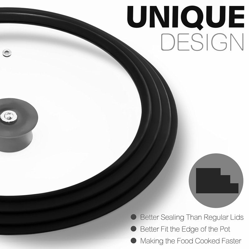 Anaeat Silicone Universal Lid for Pots, Pans and Skillets - Tempered Glass Covered with Heat Resistant Silicone Rim Fits 6", 7" and 8" Diameter Cookware -Easy to Use Replacement Frying Pan Cover