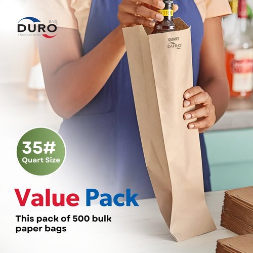 Duro Kraft Paper Wine & Liquor Bags for Quart-Sized Bottles, 4.25x2.5x16 Inches, Ideal Paper Gift Bags for Blind Wine Tastings, Retail & Liquor Stores - 500 Count