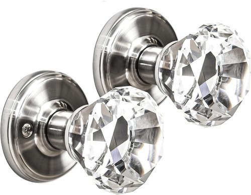 BINO Crystal Door Knobs Set - Elegant Satin Nickel Finish with Functional Design - Interior Decor