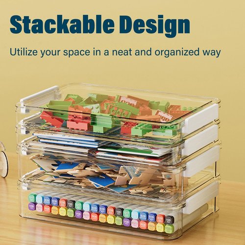 Clear Plastic Storage Box - 5.5qt Snap-Tight Latch Organizer | 4 Pack for A4 Files, Photos, Crafts