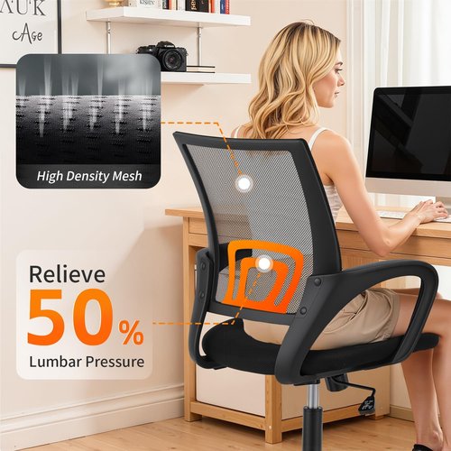 BestOffice Ergonomic Office Chair - Modern Mesh Desk Chair with Lumbar Support | Adjustable Rolling Stool (Black)