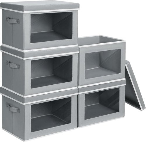 Homsorout Stackable Storage Bins - Large Fabric Organizer Baskets with Lids, 5-Pack, Grey