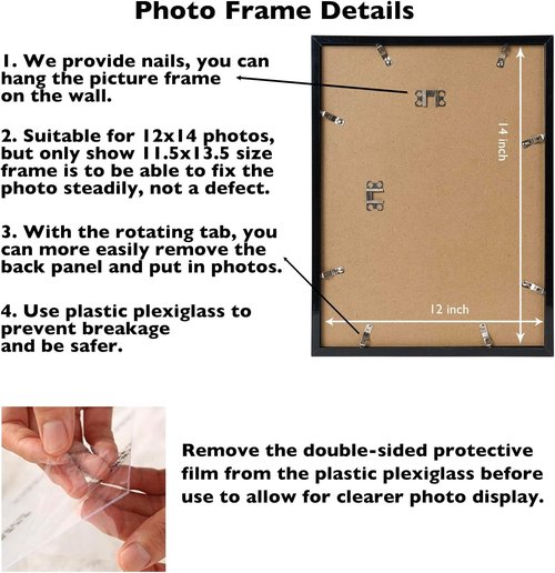 JCJMY 12x14 Black Picture Frame - Versatile Wall Mounting for Horizontal or Vertical Display