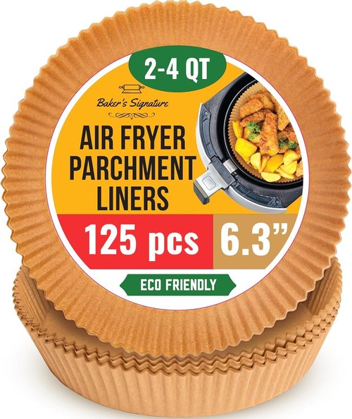 Baker's Signature Air Fryer Liners - 125 Pcs Non-Stick Disposable Parchment Paper | 6.3” Round, Oil Proof