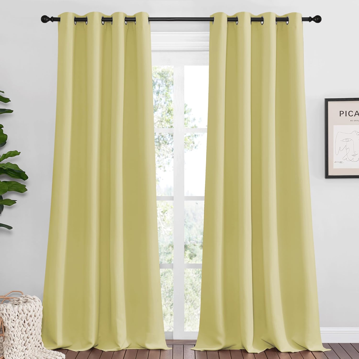 NICETOWN Paler Yellow Blackout Curtains - 108" Long, 55" Wide | Sound Reducing & Energy Efficient for Modern Rooms