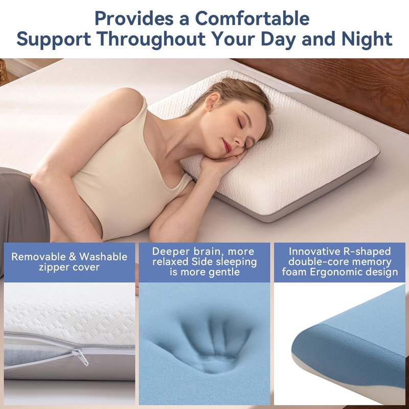 AMICLIBER Memory Foam Firm Pillows for Sleeping, 4'' Orthopedic Cervical Neck Pillow with Two-Sided Reversible Cover,Medium Firm Gusseted Gel Pillows for Back & Side Sleepers