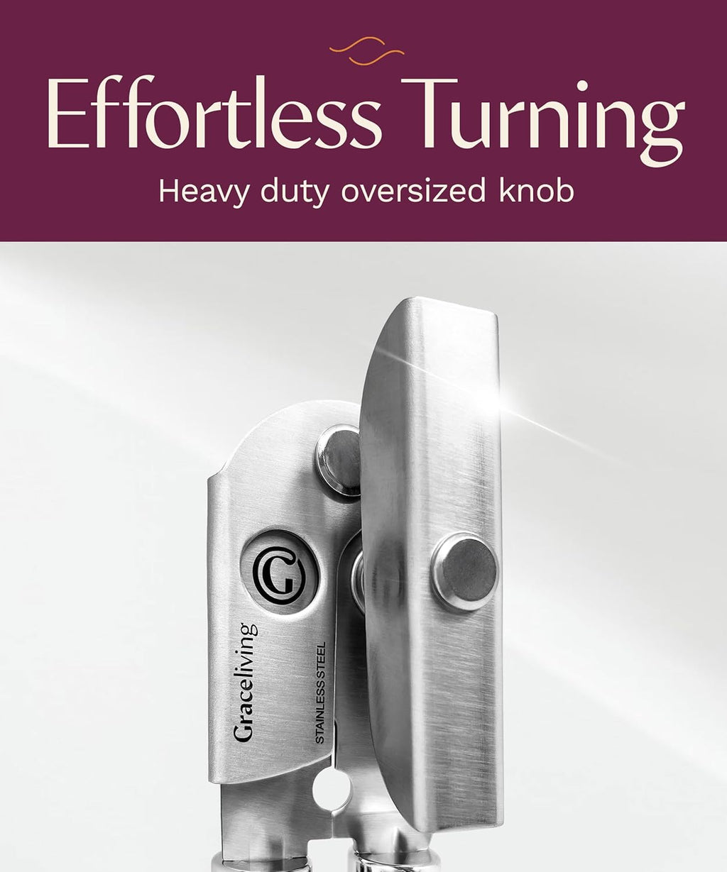 Skiennix Premium Multifunction Magnetic Can Opener - Heavy Duty Stainless Steel with Easy Turn Knob | Black
