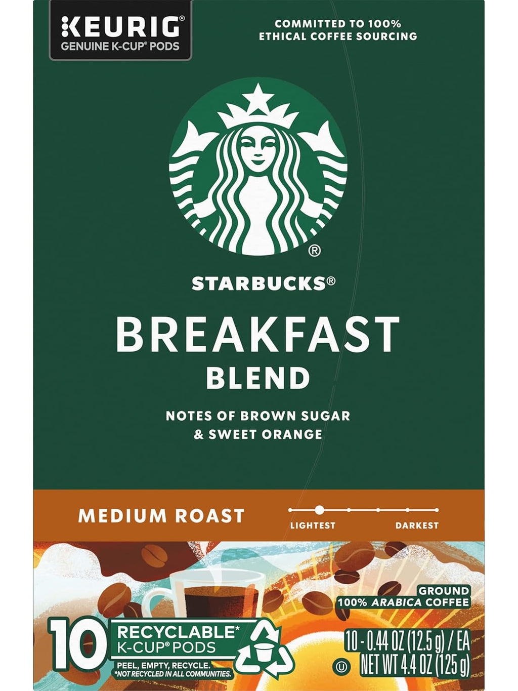 Starbucks Breakfast Blend Medium Roast Coffee K-Cup Pods - 40 Count | Convenient Pack of 4 Boxes
