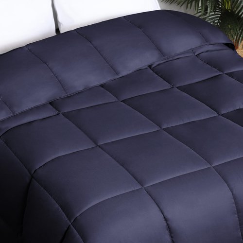 Superior Brushed Microfiber Solid Comforter, Down Alternative Bedding, Reversible, Medium Weight, Fluffy, Decorative, Duvet Insert, Oversized Blanket, Box Quilt Design, Twin/Twin XL, Navy Blue