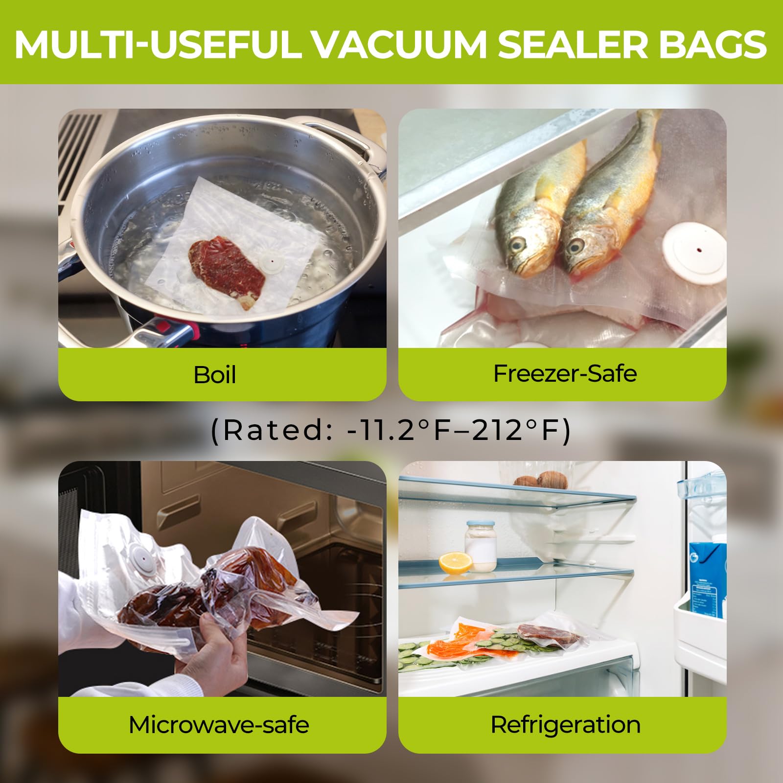 ZLTMYI Reusable Vacuum Sealer Bags for Food with Air Valve, 30 Pack BPA‑Free Food Saver Bags Dishwasher‑Safe, Freezer,Microwave, Odor-Resistant, Leak‑proof for Leftovers, Meal Prep, Sous Vide, BBQ