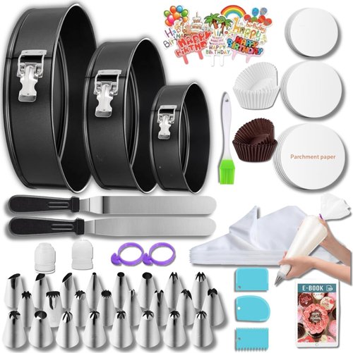 168Pcs Cake Pan Set by [Brand Name] - Non-Stick Springform Pans (6, 8, 10 Inches) & Icing Tips | Multi-Functional Baking Supplies