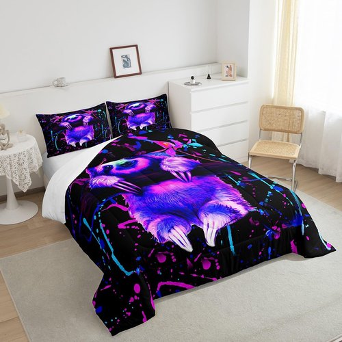 Feelyou Graffiti Sloth Bedding Set - Cute Cartoon Sloth Comforter & 2 Pillow Cases - Queen Size