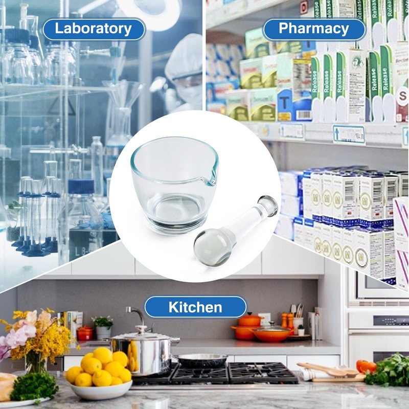 Ultrassist 8oz Glass Mortar and Pestle Bowl, Medicine Grinder and Mixer for Pharmacy or Science Lab