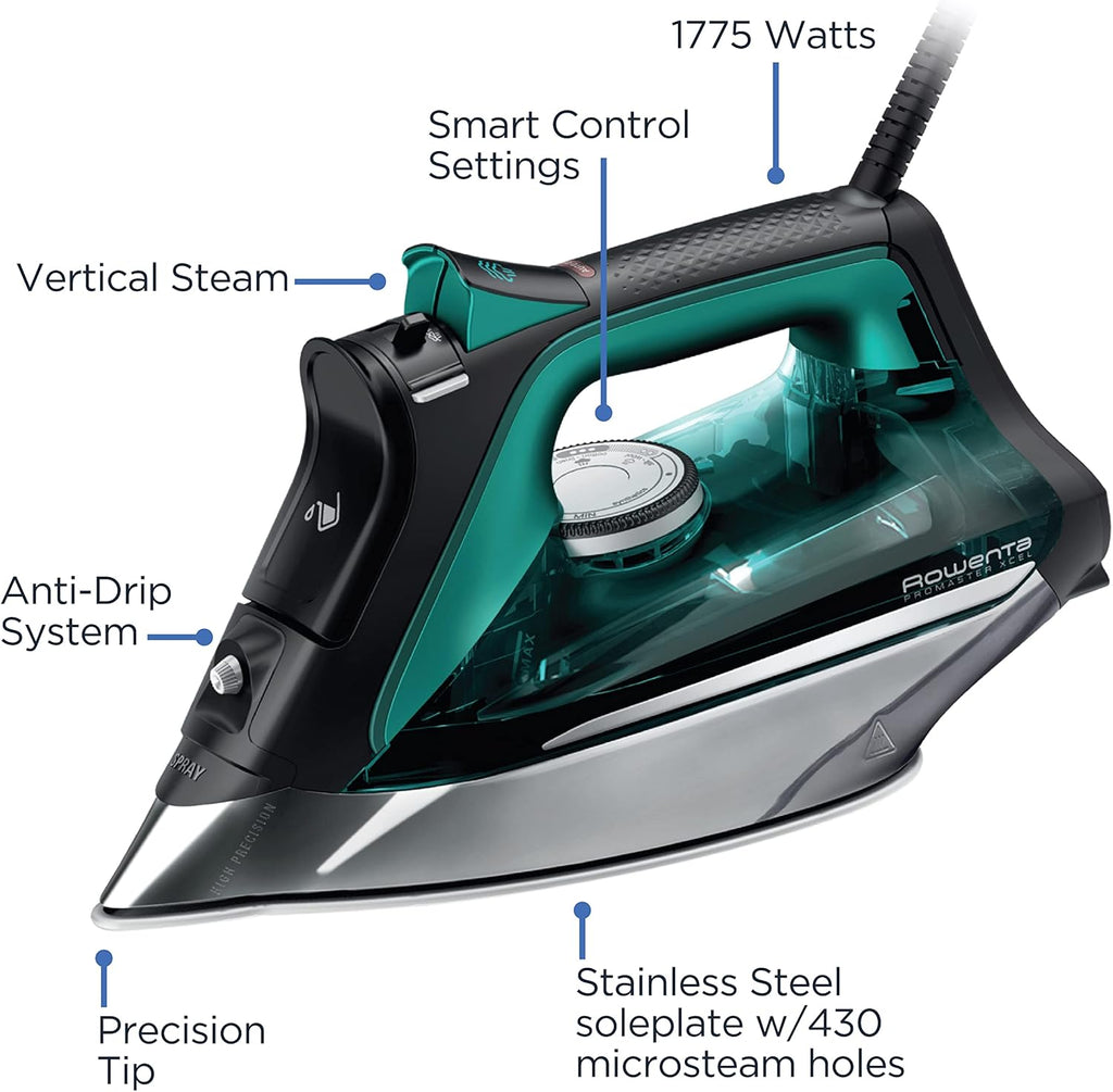 Rowenta Pro Master Steam Iron - Stainless Steel Soleplate, 1775 Watts, 400 Microsteam Holes, Anti-Drip Protection