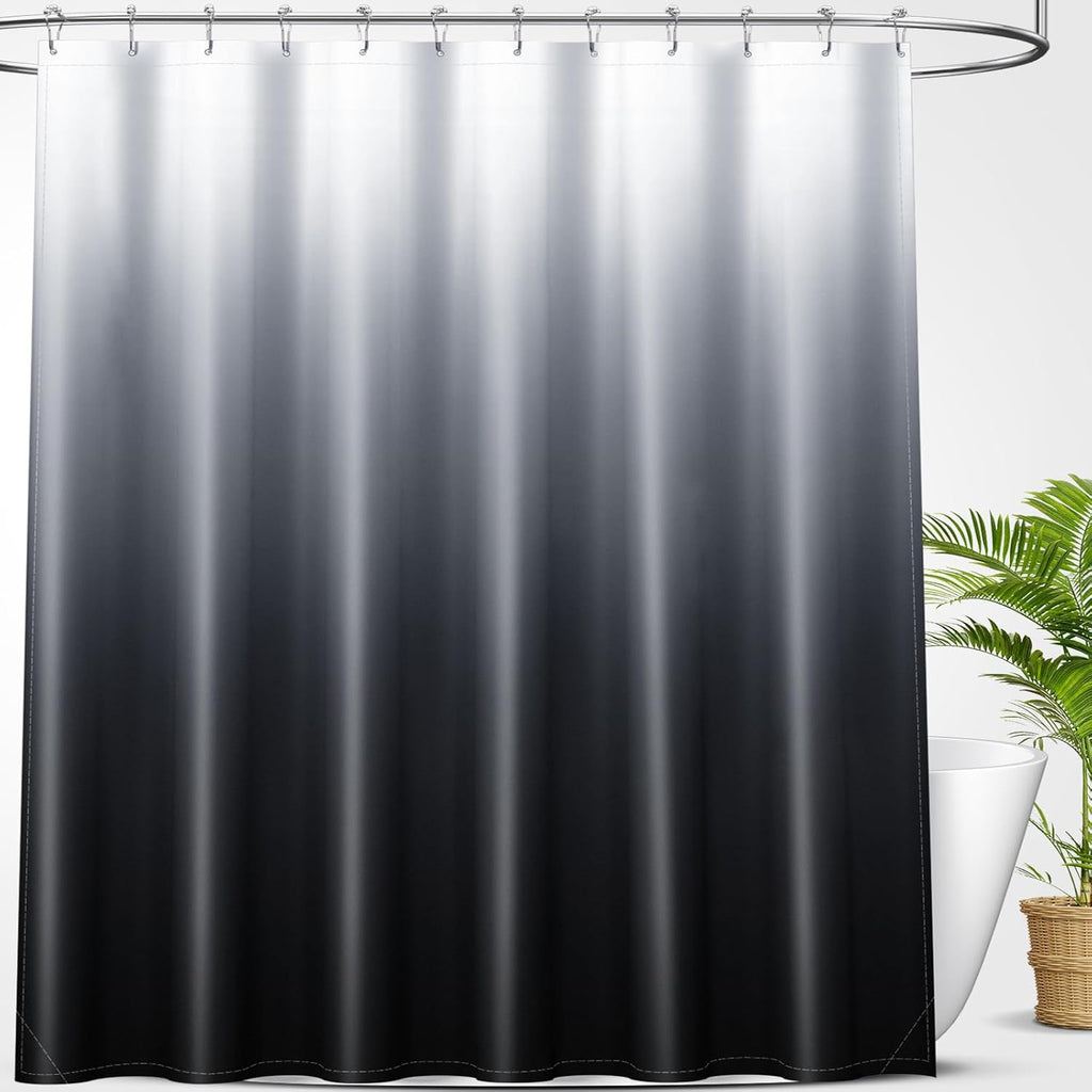 OLANLY Chenille Bath Rug & Shower Curtain Set - Soft Grey Rug 30x20 in & Elegant Black/Grey Curtain 72x72 in