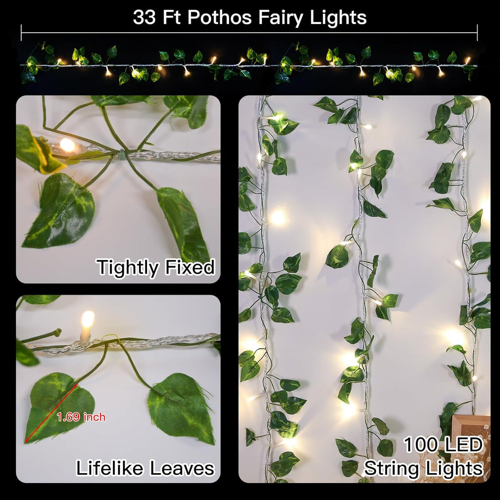 Suddus 33ft 100 LED Pothos String Lights - Connectable Fairy Lights with Remote for Bedroom, Garden & Party Decor