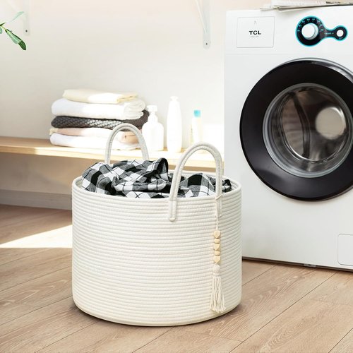Goodpick Large Laundry Basket - Stylish White Storage Solution for Blankets & Baby Items | 17.7 x 12.6 Inches