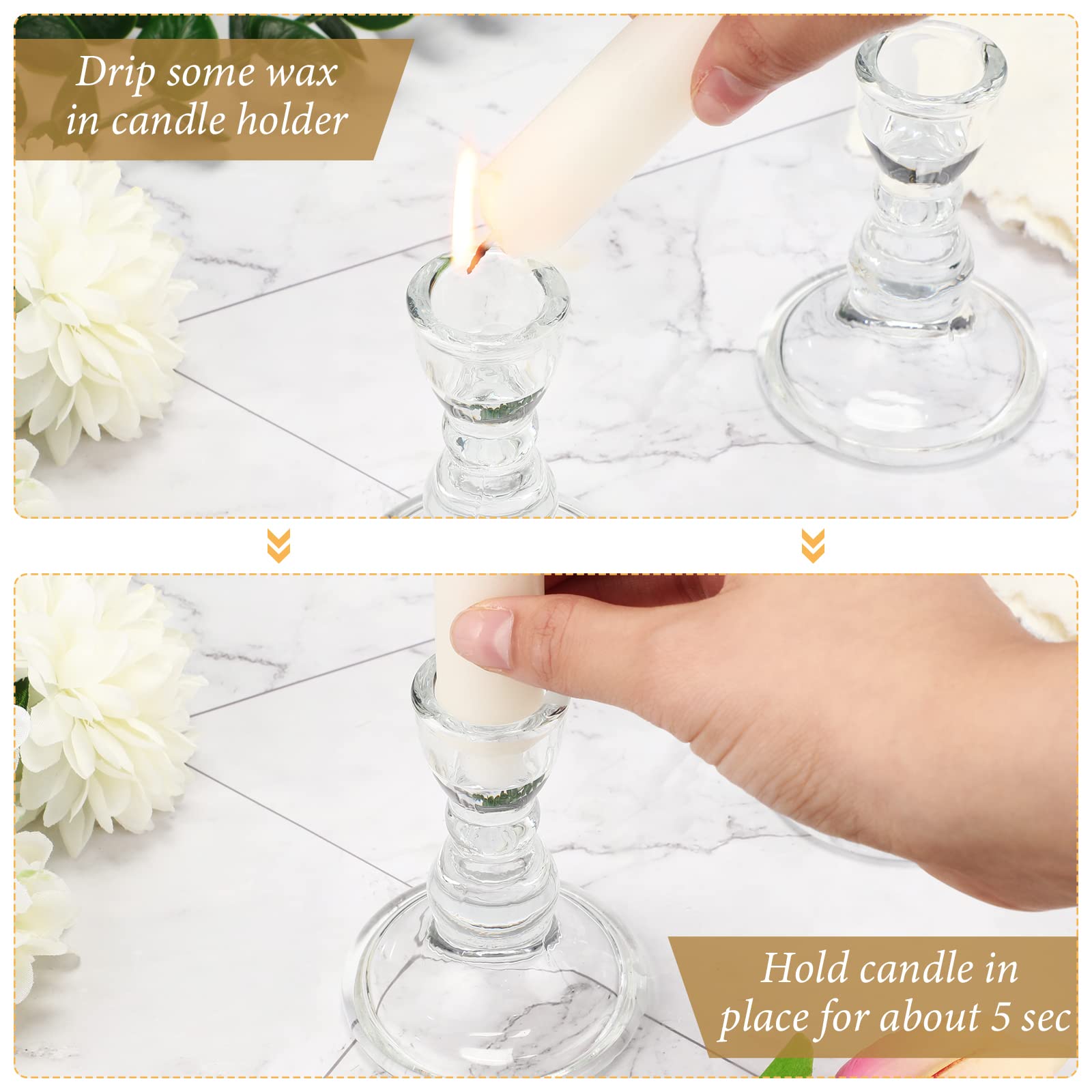 Set of 36 Clear Glass Taper Candle Stick Holders Bulk Small Tapered Pillar Candlestick Holders for Wedding Table Centerpieces Holiday Party Windowsill Decor