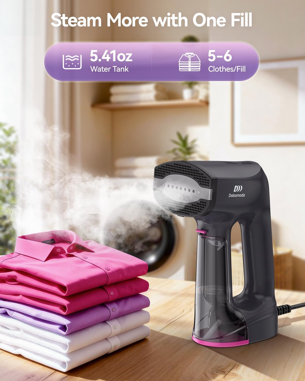 Skiennix Handheld Clothes Steamer - 3500Pa Suction, LED Display, 2-in-1 Steaming & Ironing, 160ml Tank