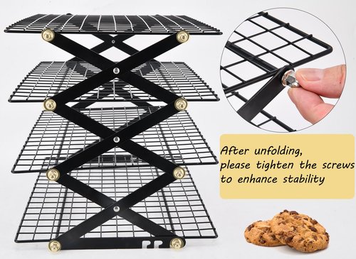 2/3/4-Tier collapsible cooling rack for baking,Folding Cooling Grid,Adjustable Stackable Roasting Cooking Drying Wire Cooling Rack for Cookies Baking