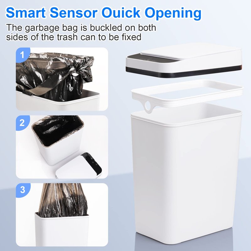 Anborry Bathroom Automatic Trash Can 3 Pack 2.2 Gallon Motion Sensor Touchless Small Slim Garbage Can with Lid Smart Electric Narrow Garbage Bin for Bedroom Living Room Office Kitchen (White)