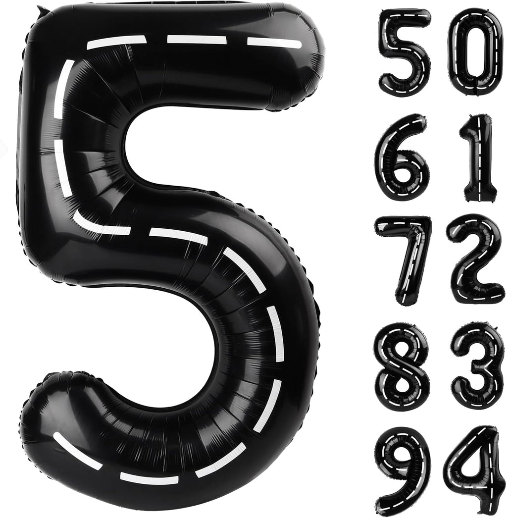 Race Car 5 Balloon | 40-Inch Black Number 5 Birthday Balloon Decorations for Parties