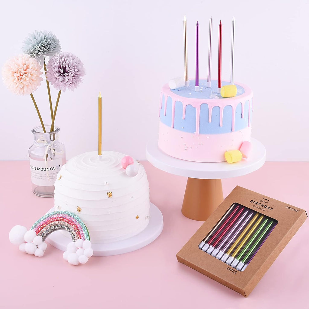PHD CAKE Black Long Thin Birthday Candles - Perfect for Parties & Weddings | Elegant Cake Decor