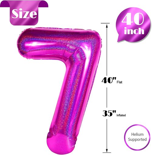 Laser Hot Pink Number 7 Balloon - 40 Inch Birthday Decoration for Girls & Women’s Parties