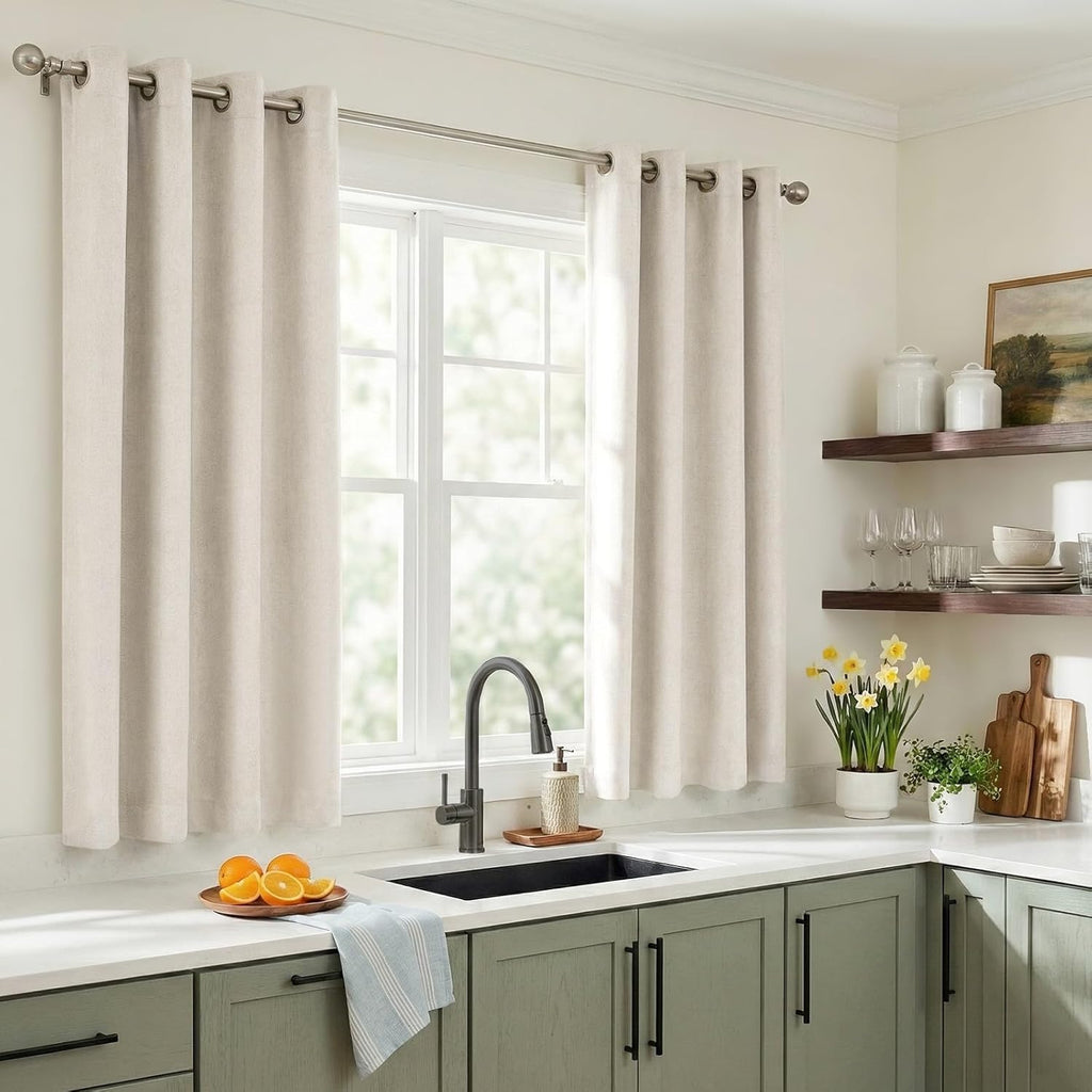 Skiennix 100% Blackout Linen Curtains - Beige Grommet Thermal Insulated Drapes | 40" W x 45" L, 2 Panels