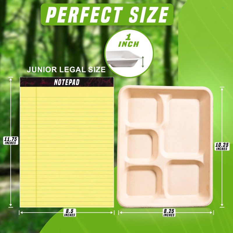 Eland Compostable Plates with Compartments, 5 Compartment Plates Disposable Heavy Duty, Food trays disposable. School Lunch Tray, Plate Dividers, No PFAS, Natural Color-10" x 8"[400-pack]