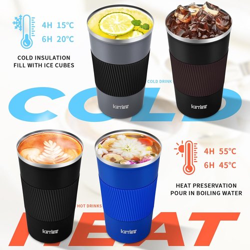 KETIEE Travel Coffee Mug - Insulated 12oz Stainless Steel Tumbler with Spill-Proof Lid | Grey