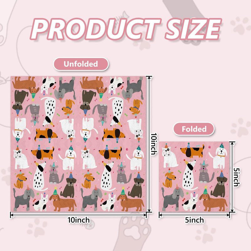 JarThenaAMCS 100 Sheets Dog Party Napkins Pink Cocktail Paper Napkins Cute Puppy Disposable Beverage Napkin for Pet Animal Party Drink Table Decor Supplies