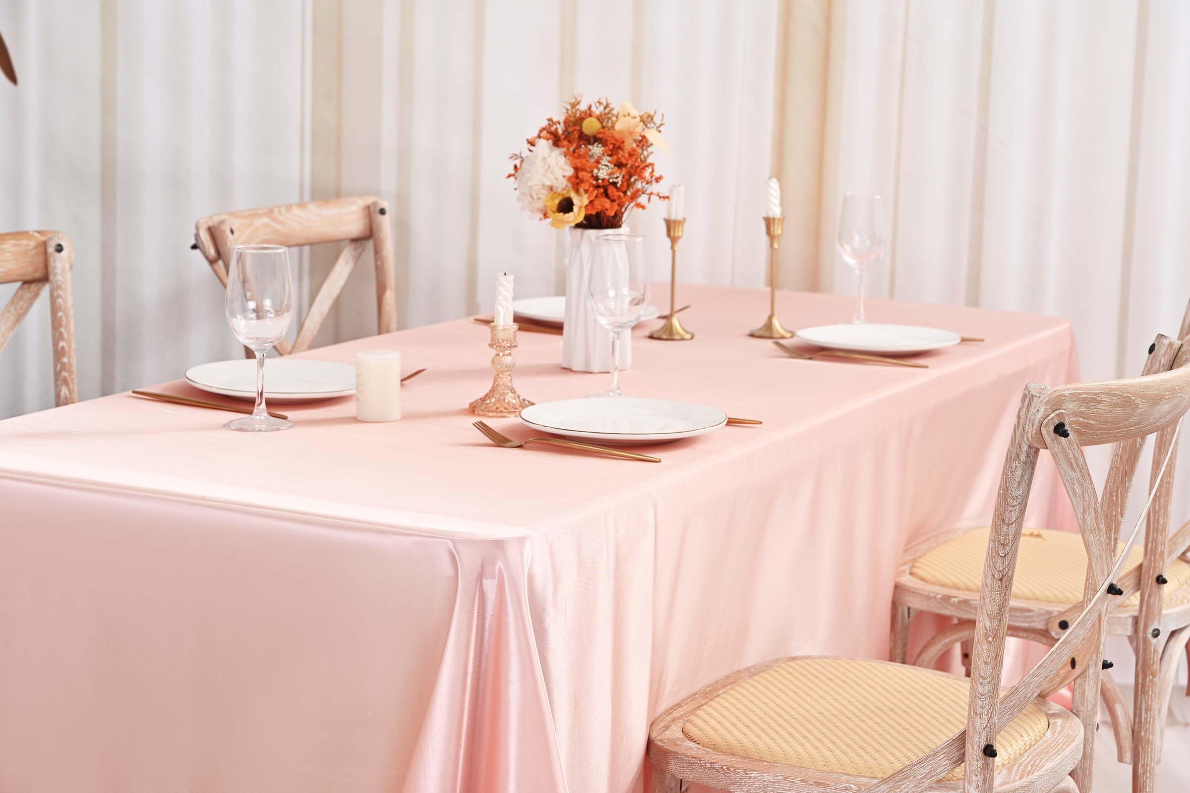 FXKS 10 Pack Satin Tablecloth 90 x 156 Inch Rose Gold Rectangle Silky Satin Table Cover,Bright Silk Smooth Table Cloth,Overlay Silky Table Cover for Wedding Party Banquet Event Dining Decoration