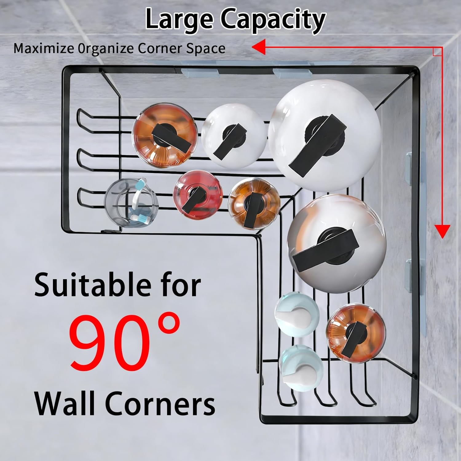 Skiennix Corner Shower Caddy - 3 Pack Rustproof Stainless Steel Organizers | No Drilling, Black