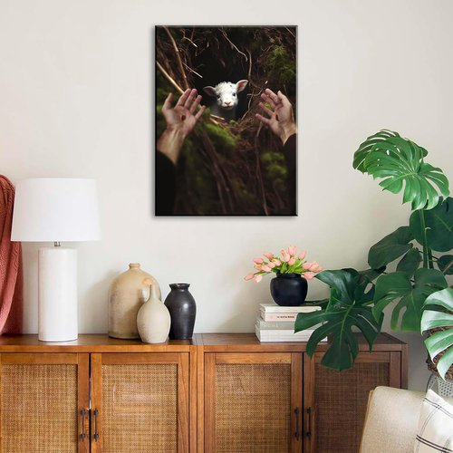 DJSYLIFE Jesus Christ Wall Art - Inspirational Canvas Poster of Saving Lost Lamb | Modern Religious Decor for Home & Church
