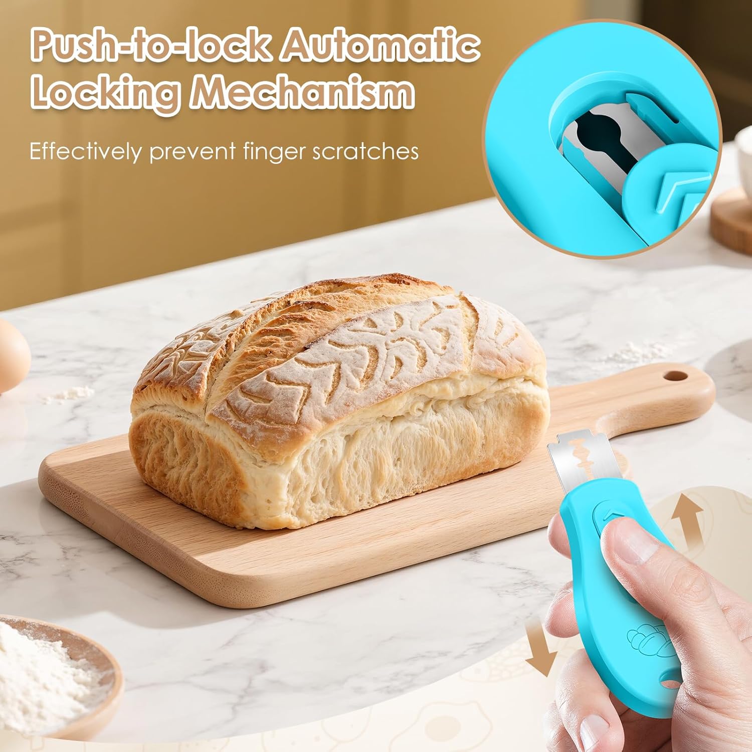 Skiennix Bread Lame Sourdough Scoring Tool - Magnetic Design with 5 Razor Blades | Beige & Blue