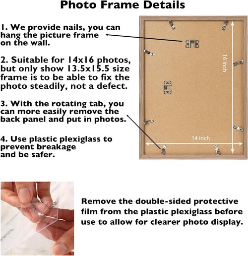 JCJMY 14x16 Rustic Brown Picture Frame - Versatile Wall Hanging for Horizontal & Vertical Photos