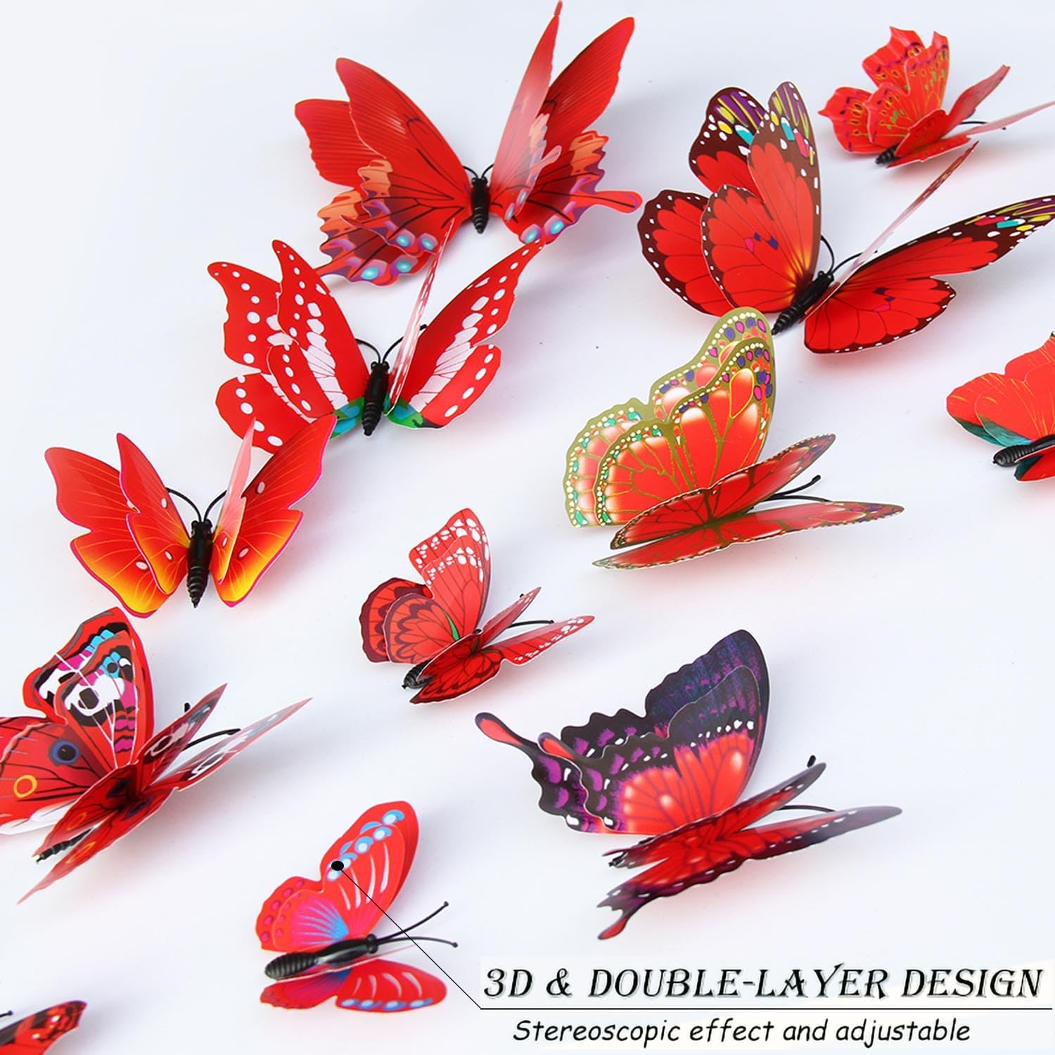 OPSEAM 3D Butterfly Wall Decor - 72 PCS Magnetic Stickers for Party Decorations | Red