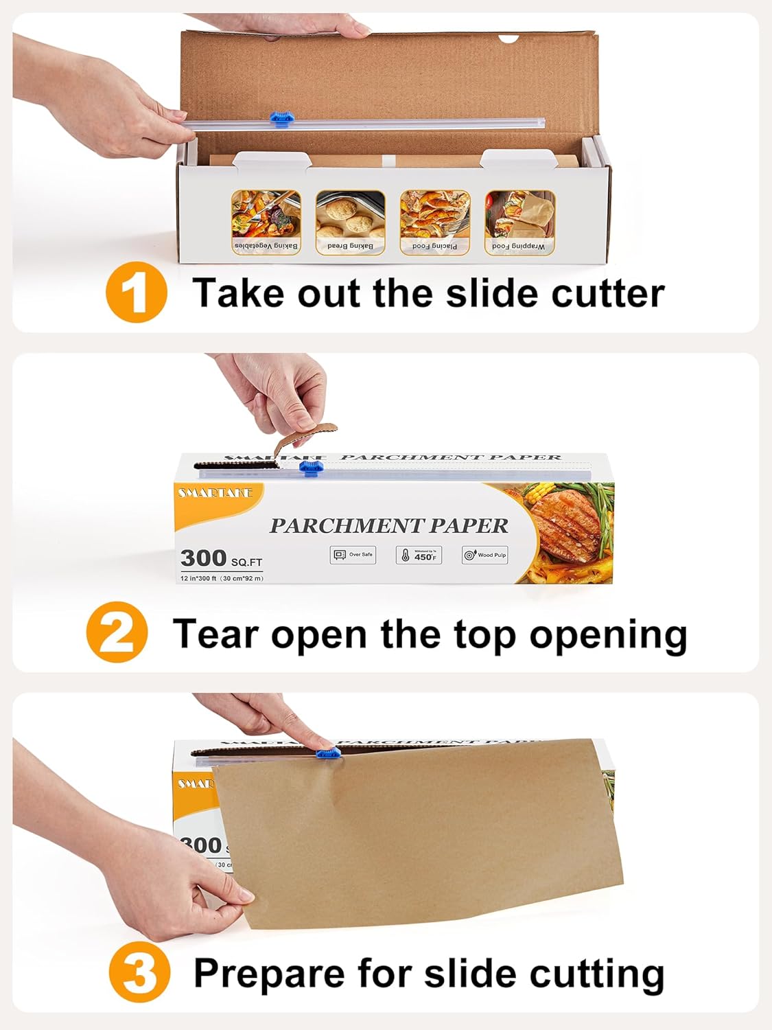 SMARTAKE Non-Stick Parchment Paper Roll - 12" x 300 ft | Heavy Duty Baking Sheets with Slide Cutter
