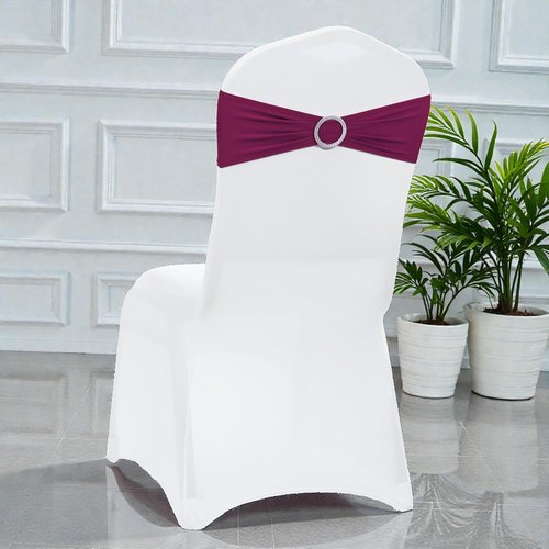 MDS Spandex Chair Sashes - Universal Fit Elastic Stretch Bands with Buckle Slider - Pack of 150, Eggplant